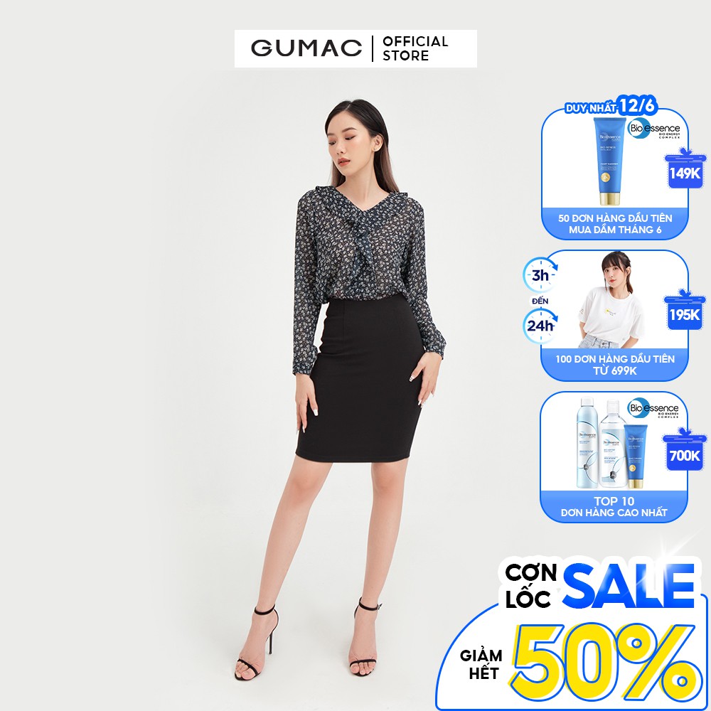 Áo voan nữ hoa cổ bèo GUMAC phong cách trẻ trung, thanh lịch AB498