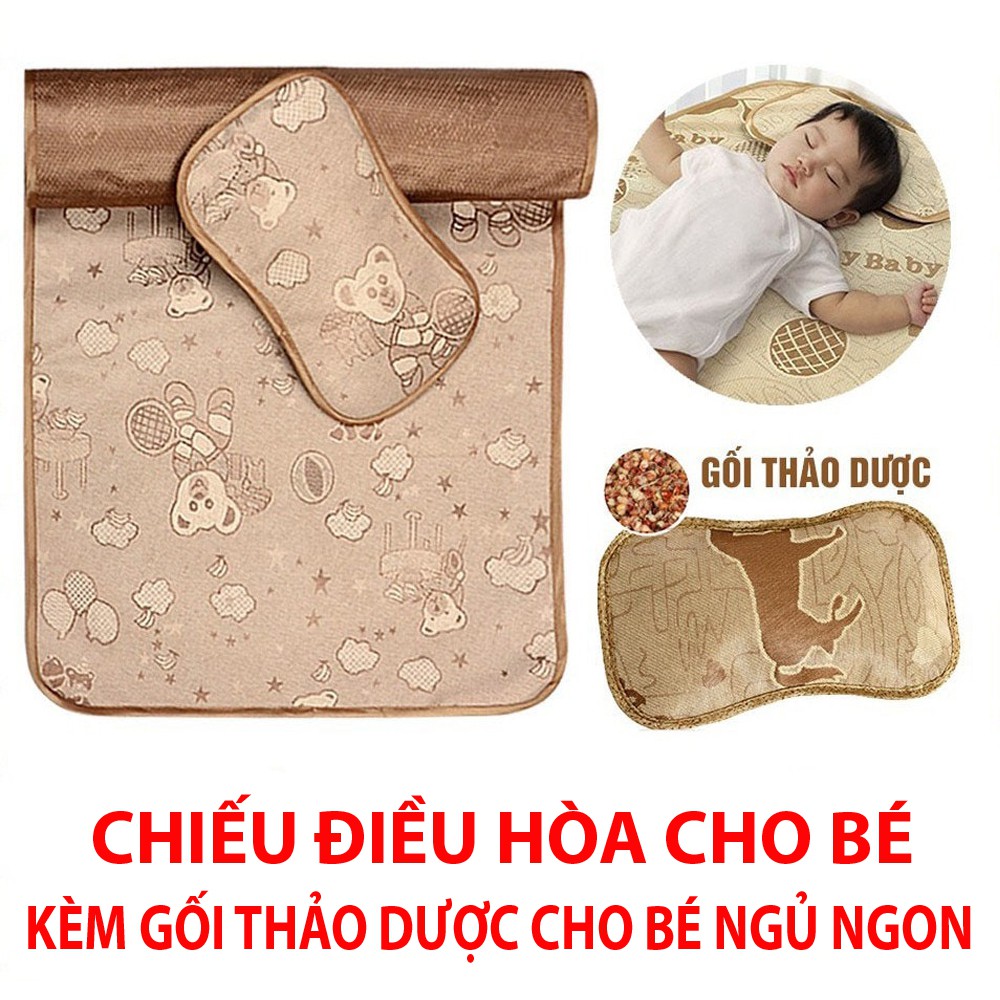 Chiếu Điều Hòa Chống Thấm Kèm Gối Thảo Dược Giúp Bé Ngủ Sâu Giấc CĐH