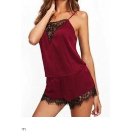 Bộ đồ ngủ lụa satin phối ren mát mẻ gợi cảm cho nữ