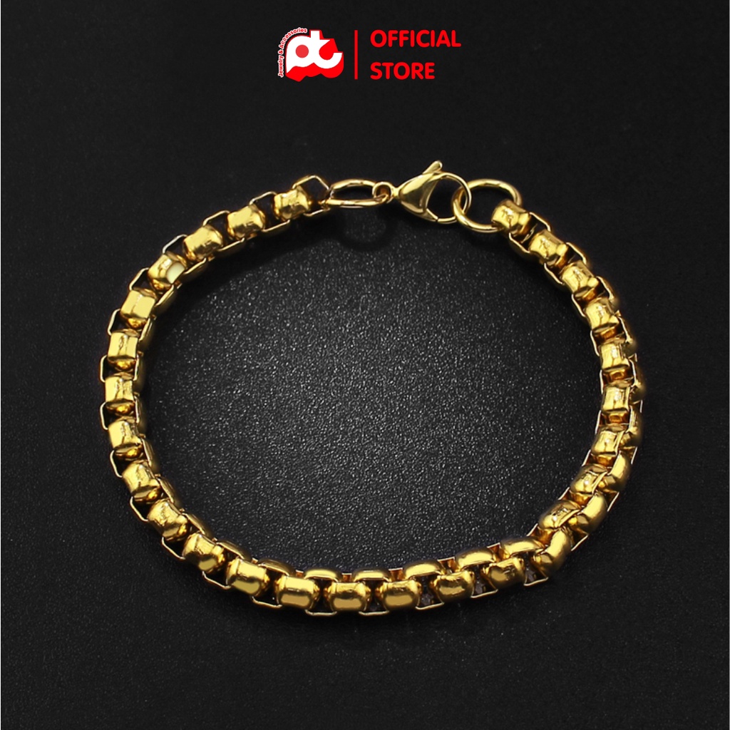 Lắc tay nam cao cấp rẻ đẹp kiểu xích thời trang titan thép không gỉ PT JEWELRY kích cỡ 7mm màu mạ vàng PTLTNA11