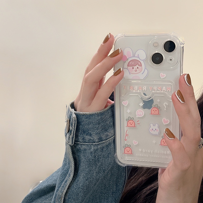 Ốp lưng iphone ốp Điện Thoại Họa Tiết Hoạt Hình Chú Thỏ Kèm Ngăn Đựng Thẻ Cho iPhone 14 13 12 11 PROMAX XS XR XSMAX SE2020 6 7 8P