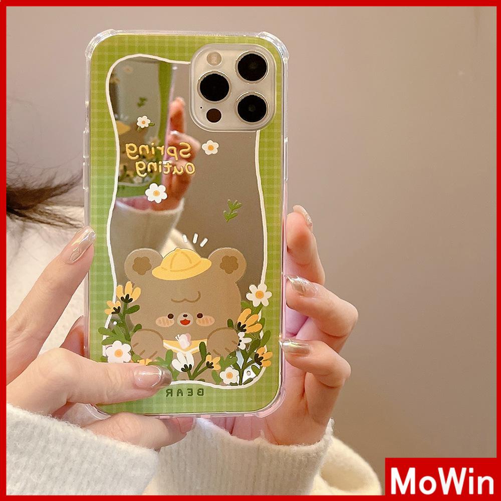 Ốp điện thoại acrylic hình gấu hoa xanh chống sốc bảo vệ toàn diện thích hợp cho iPhone 11/13 Pro Max/12 Pro Max /7 Plus