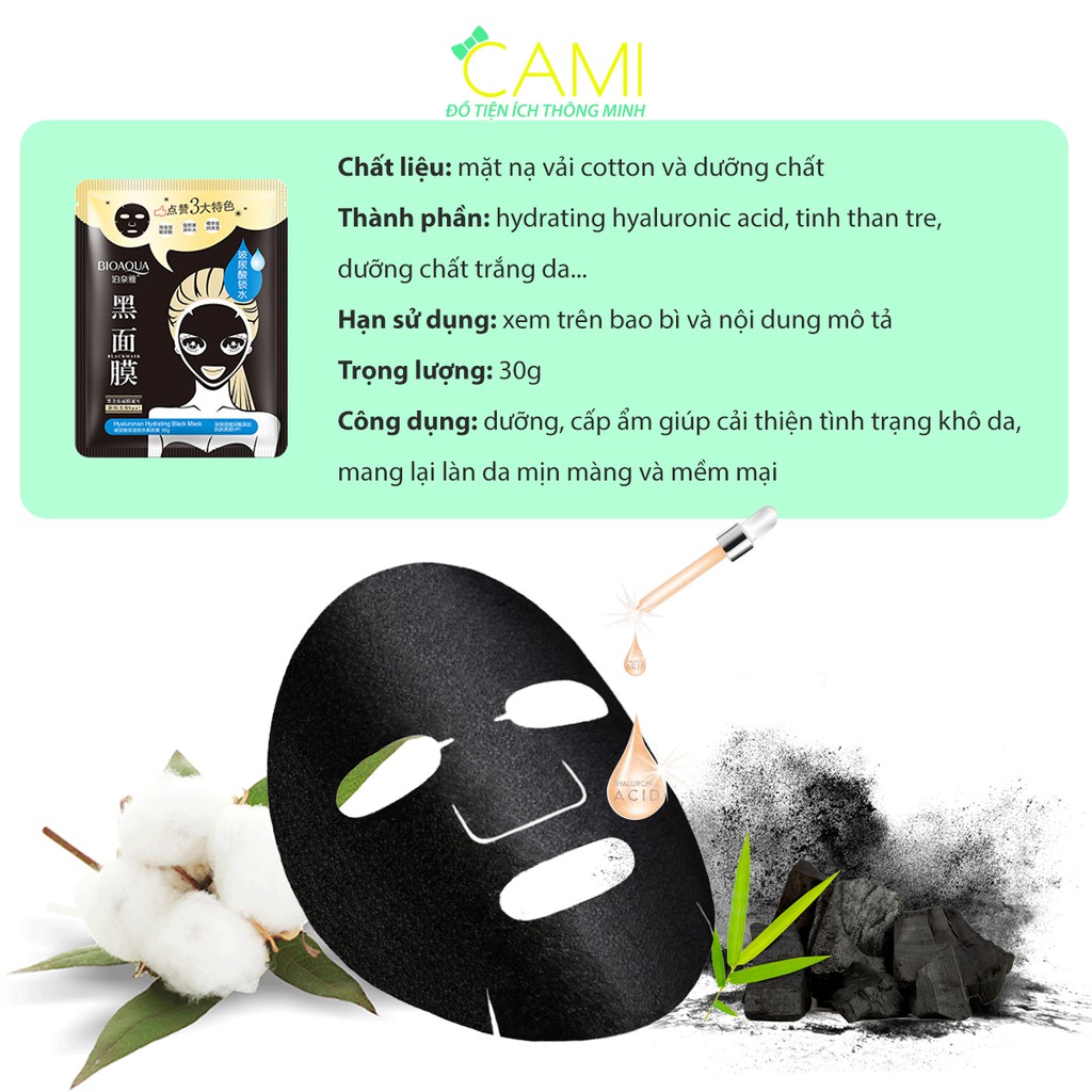 Mặt nạ HA đen Bioaqua cấp nước, ngăn mụn và dưỡng da phù hợp với mọi loại da - Cami - BA_001