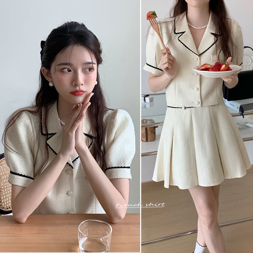 Bộ Đồ Chân Váy Ngắn Lưng Cao Phong Cách Pháp Thanh Lịch  tao bao