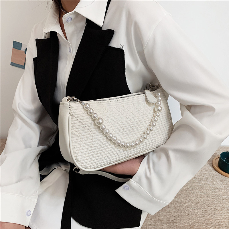Bag female black fold butterfly bag 2021 new trendy baguette bag pearl portable underarm bag shoulder messenger bag