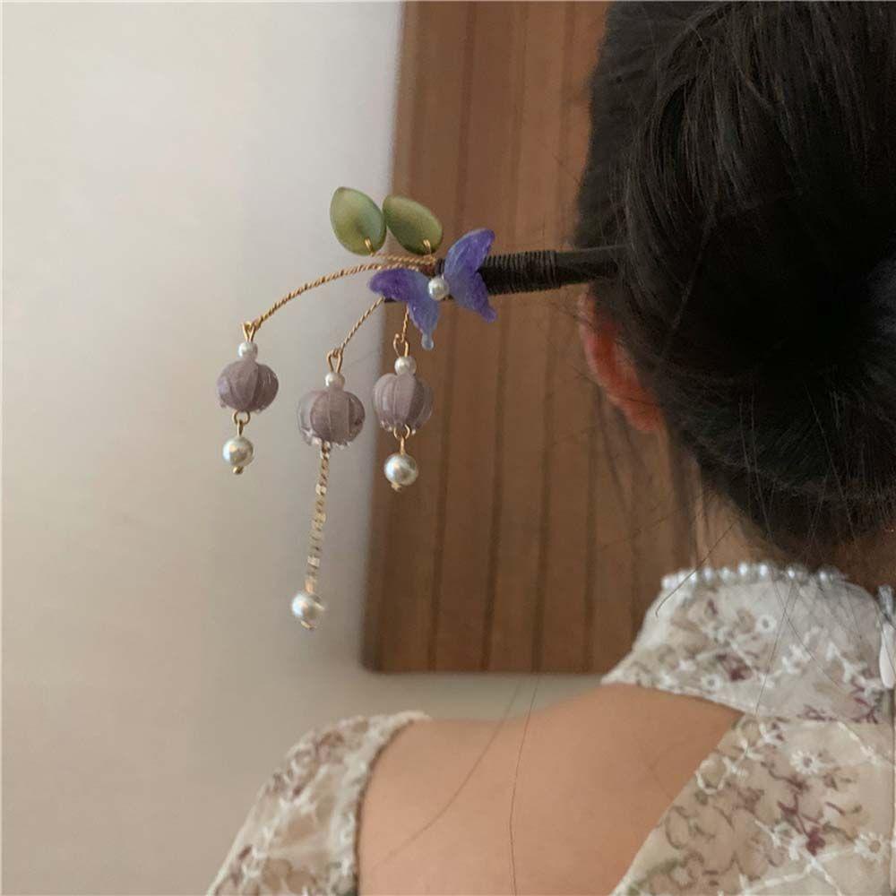 JARRED Trâm Cài Tóc Hình Hoa Phong Lan / Bươm Bướm / Chuông Tím Phong Cách Trung Hoa Cổ Điển