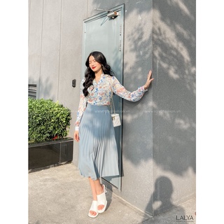 Lalya_cv109_chân váy dập ly xòe quạt-xanh