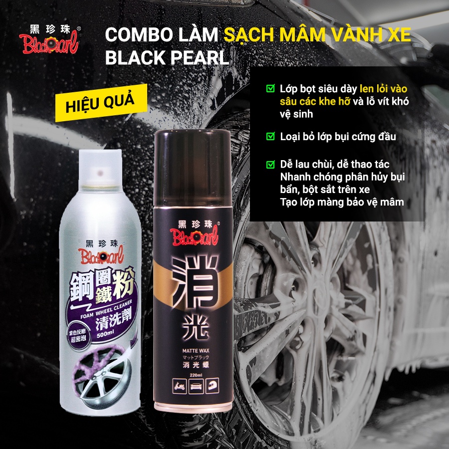 Combo làm sạch mâm vành xe ô tô - xe máy Black Pearl