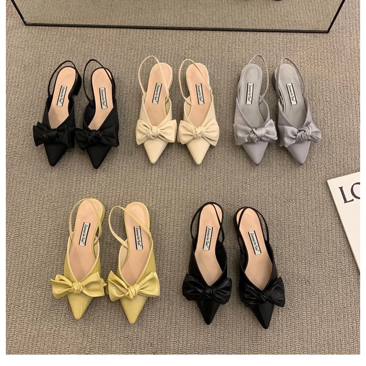 Giày Sandal Mũi Nhọn Đế Thấp Phối Khóa Đính Nơ Thời Trang Mới