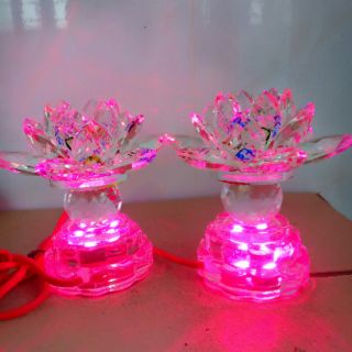[ giá 1 cặp ] đèn thờ cúng hoa sen pha lê 12cm