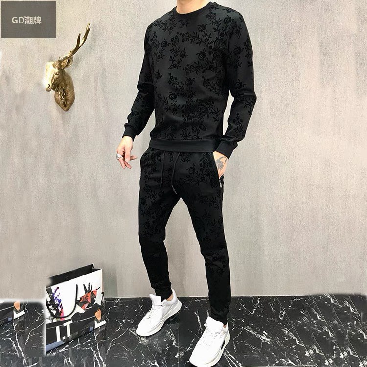 Đồ bộ quần áo nỉ nam thu đông dài tay họa tiết hoa hồng phong cách thể thao năng động chất poly dày đẹp