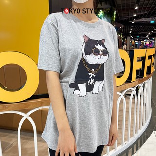 Áo phông unisex nam nữ APCV01 dáng rộng phong cách hàn quốc in hình mèo đeo kính