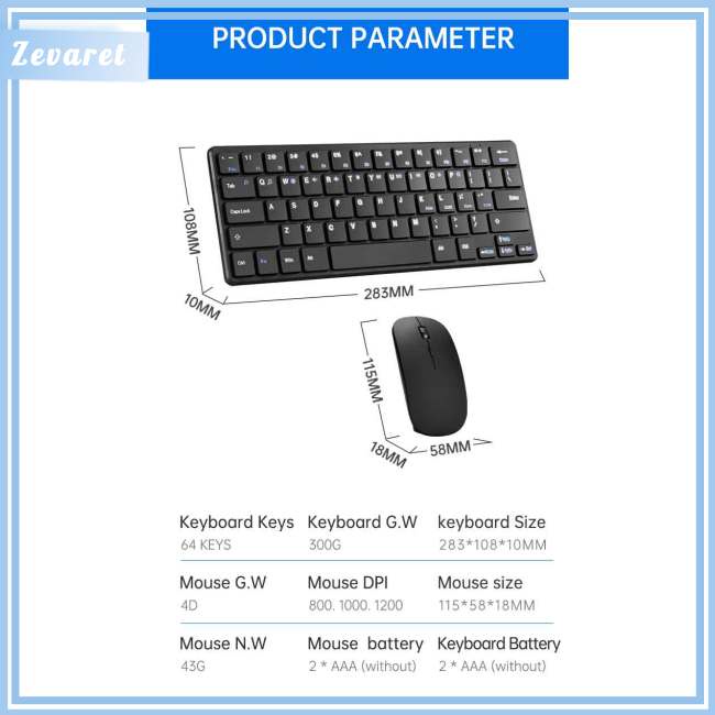 Bộ Chuột Và Bàn Phím Không Dây Zevaret 2.4g 10m Cổng Usb