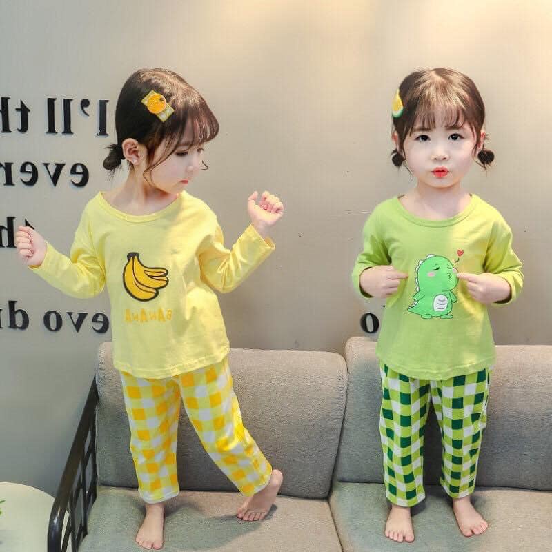 Set quần áo caro dài bé gái chất Cotton 4 chiều