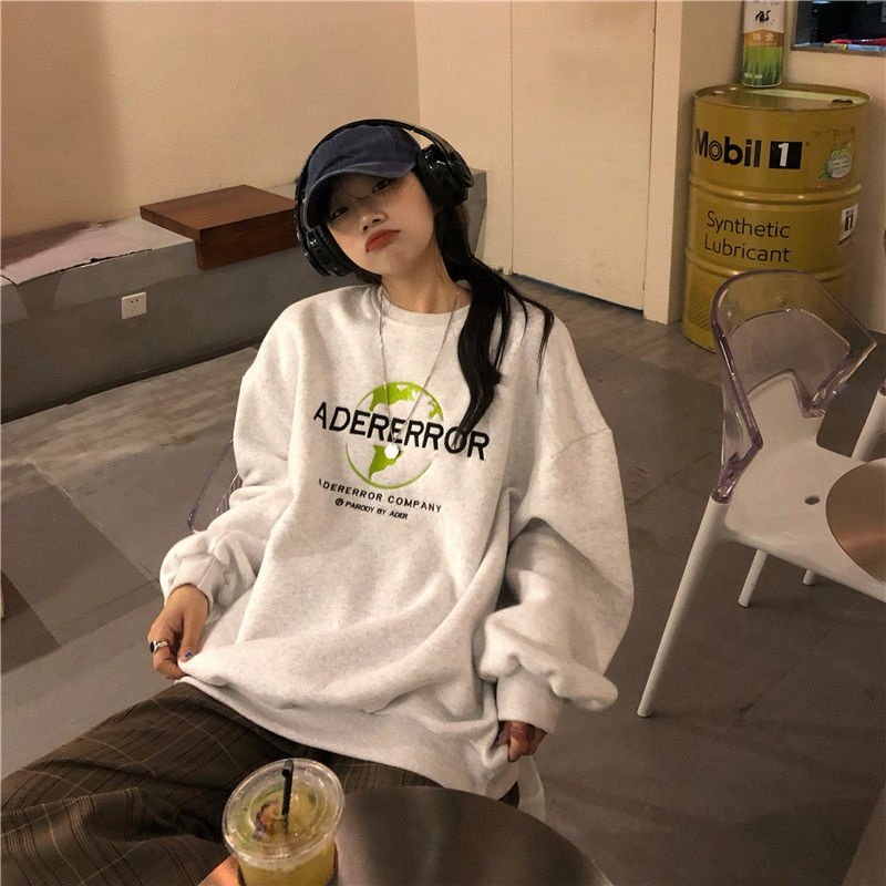 Áo Sweater Cotton Cổ Tròn Dáng Rộng Thêu Chữ Thời Trang Cho Nữ