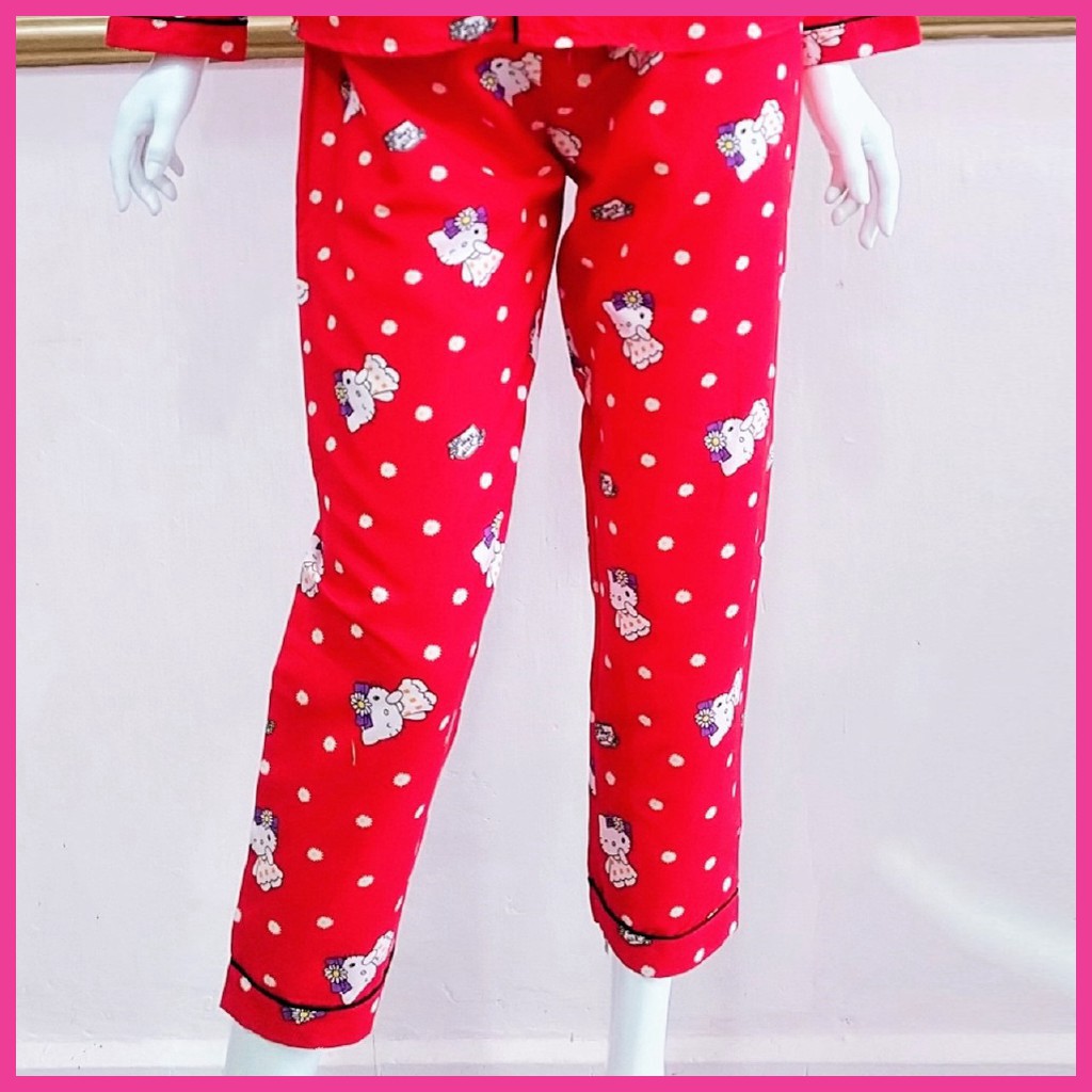 [FREESIZE] Đồ bộ mặc nhà Pijama HUGEE cao cấp vải Kate Thái loại 1 màu đỏ họa tiết Hello Kitty A001