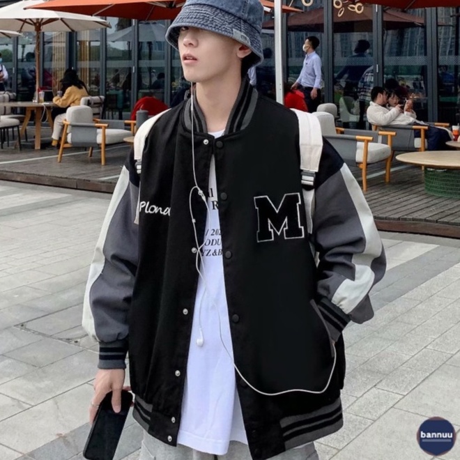 Áo khoác bóng chày nam thời trang cá cho quần áo nam sơn thường áo khoác 2 lớp Sọc áo khoác varsity jacket from rộng áo bóng chày nữ