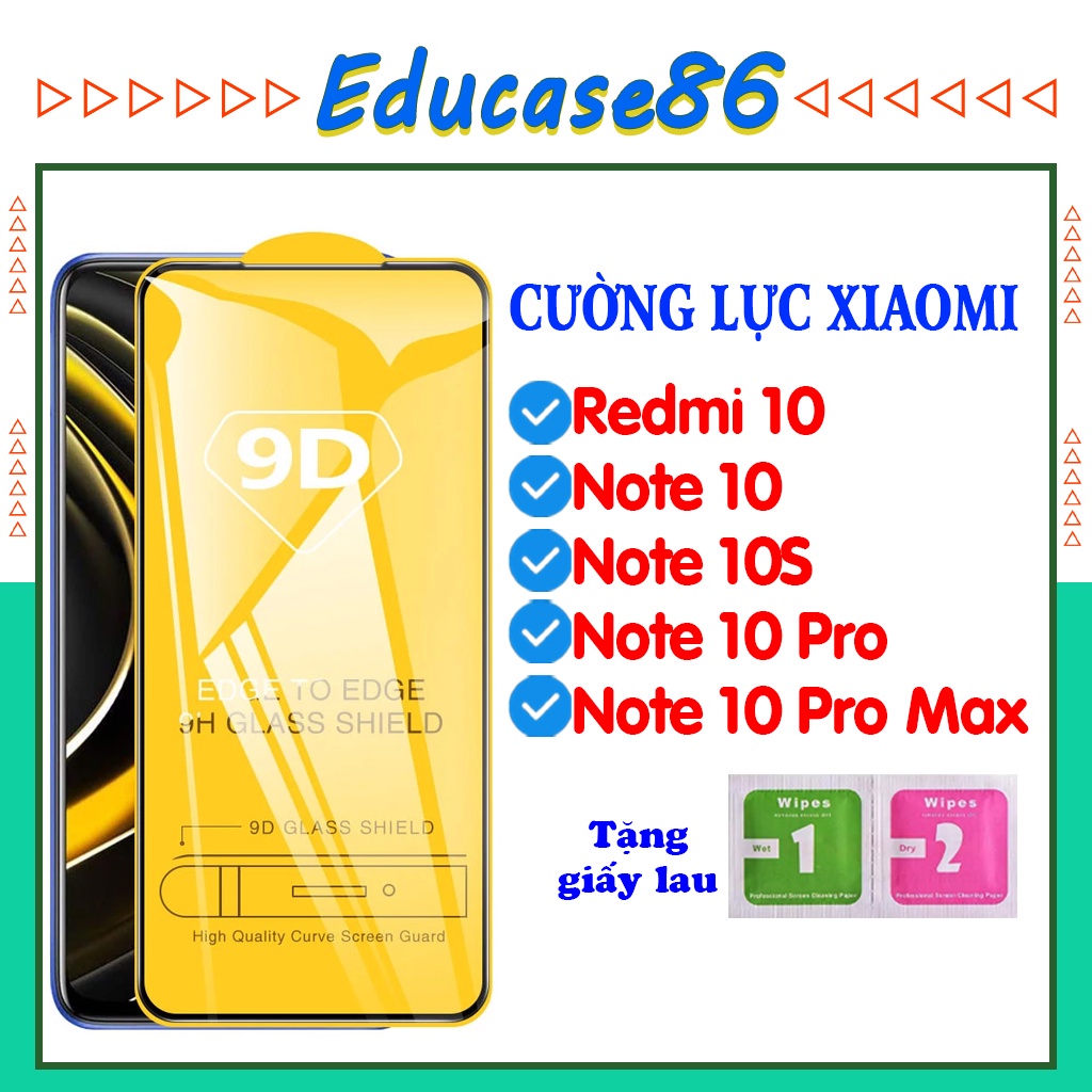 Kính cường lực Xiaomi Redmi Note 10, Note 10S, Note 10 Pro, Note 10 Pro Max,Tặng kèm giấy lau Edcase86