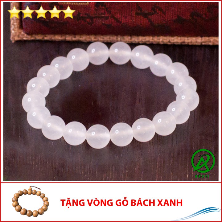 [Siêu Sale] V240-08 Vòng phong thủy mã não trắng 8 ly - Mệnh Kim - Thủy V240-08(GB)-Kèm Vòng Gỗ Bách Xanh