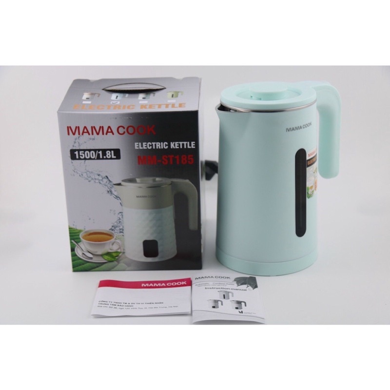 {ĐÁY ĐÚC LIỀN CAO CẤP} ẤM SIÊU TỐC.BÌNH SIÊU TỐC INOX 2 LỚP CAO CẤP 1.8L CHÍNH HÃNG MAMA COOK  ST185, bảo hành 12 tháng