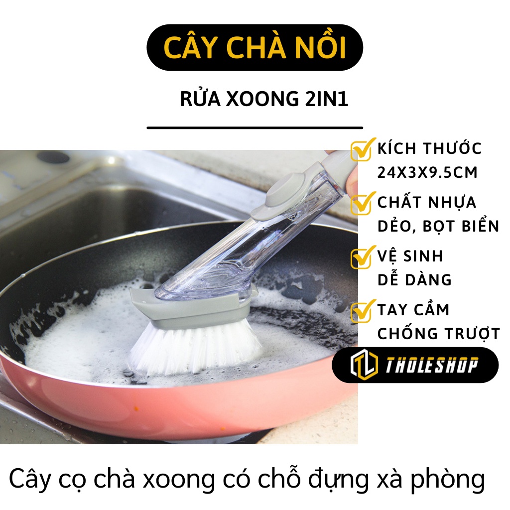 Cây Cọ Chà Xoong - Cây Chà Rửa Vệ Sinh Nhà Bếp 2in1 Có Tay Cầm, Chỗ Đựng Xà Phòng 7014