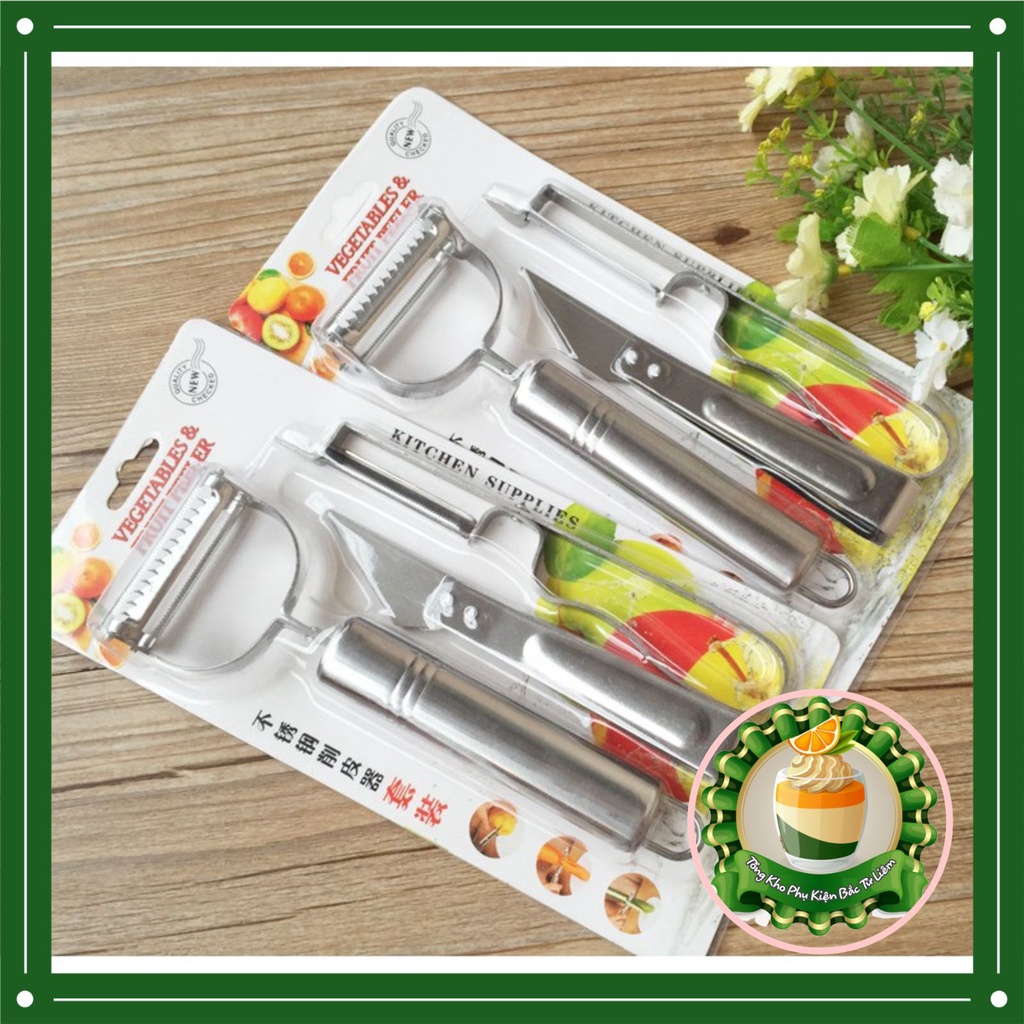 (SET 3) Nạo Rau Củ INOX Cao Cấp Đa Năng 3 in 1 (Nạo củ quả và bào sợi tiện lợi)