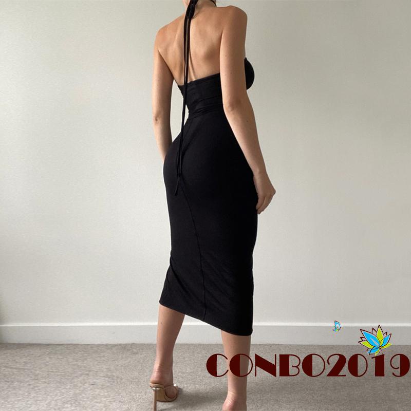 Hgm-đầm Ống Có Dây Rút Màu Trơn Xẻ Tà Cao Mùa Hè Có Thể Điều Chỉnh Cho Nữ