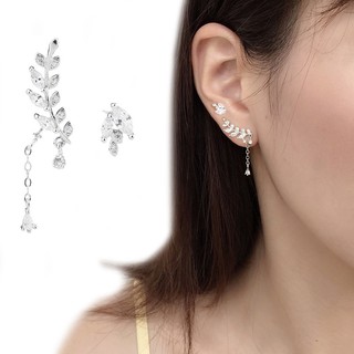 Bông tai bạc - hoa tai nữ bạc s925 kiểu dáng thanh tao hình giọt sương rơi nhánh lá dài, tròn, móc, nụ