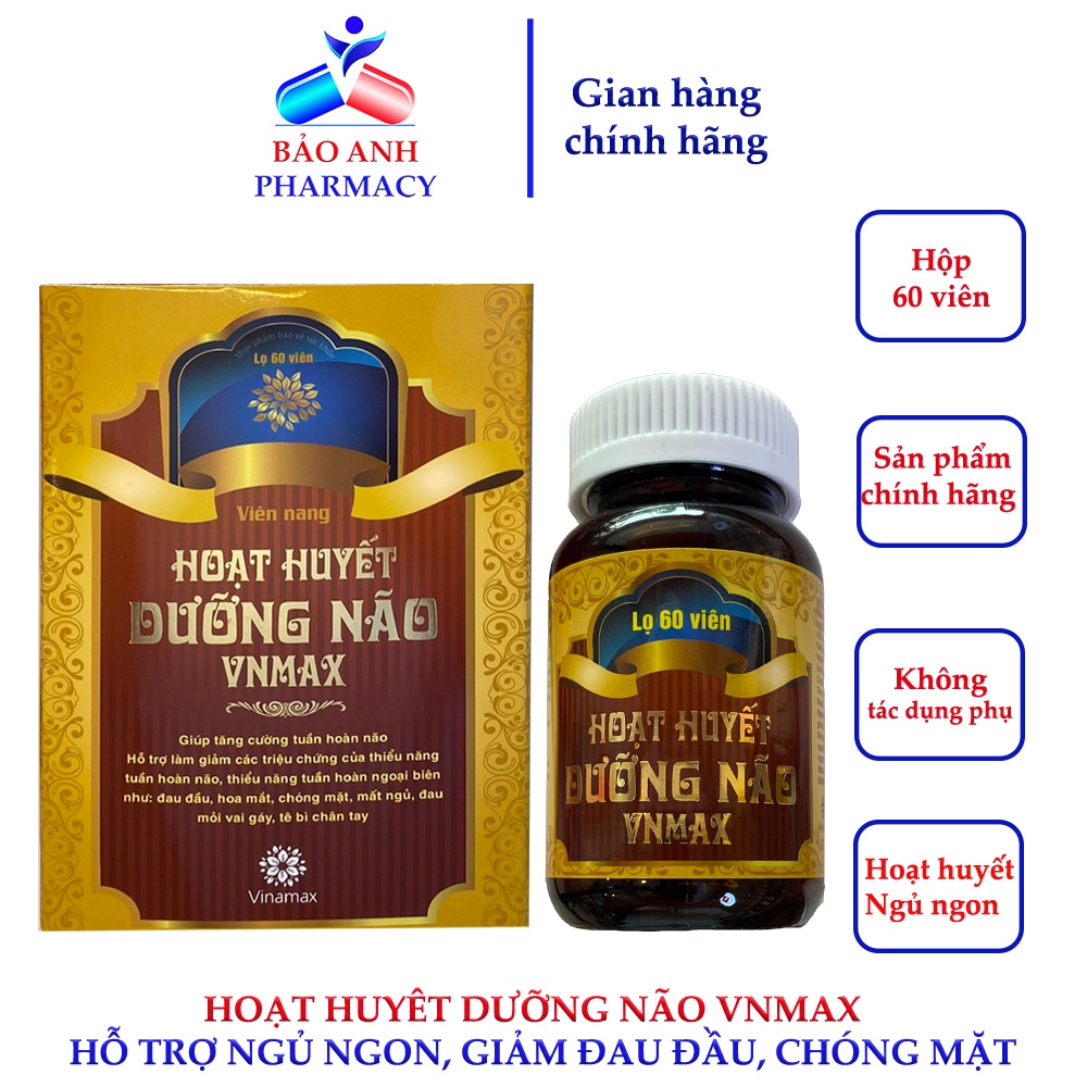 Hoạt huyết dưỡng não VN MAX – Hỗ trợ tốt các trường hợp hoa mắt, chóng mặt, mất ngủ, đau mỏi vai gáy, tê bì chân tay H60