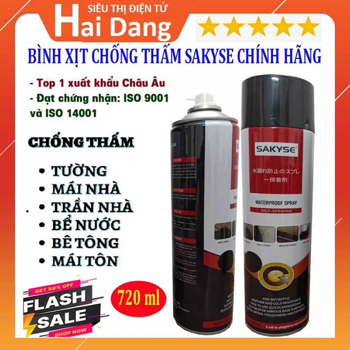Bình Xịt Chống Thấm, Chính Hãng Sakyse 720ml, Chống Dột Mái Nhà, Chống Ngấm Trần - Nhà Vệ Sinh - Ống Nước - Số1 Nhật Bản