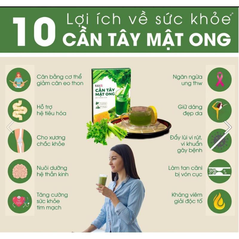 Bột cần tây, cần tây Mật Ong, hộp 14 gói, giúp giảm cân, dáng đẹp, thanh lọc cơ thể