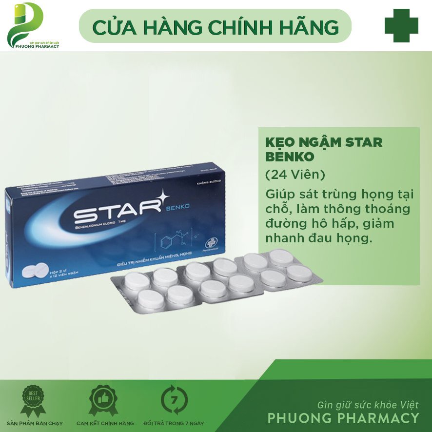 ✅ Kẹo Ngậm STAR BENKO Hộp 24 Viên -  Xóa tan cảm giác, mệt mỏi