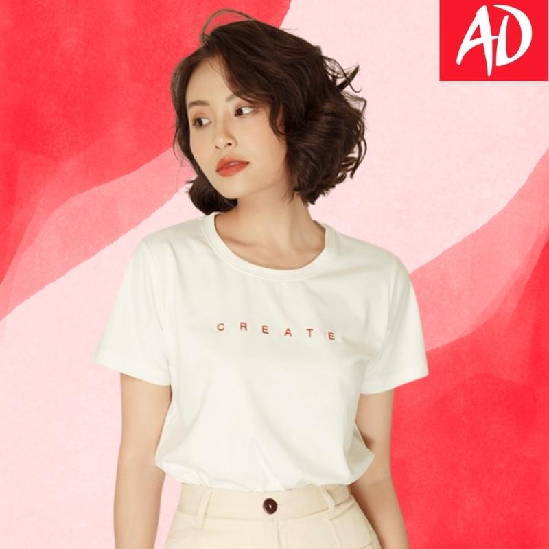 Áo thun nữ cổ tròn, in chữ thời trang, áo thun tay ngắn, form cơ bản