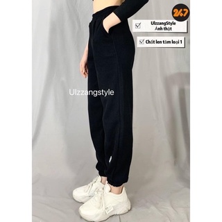 Quần Jogger bo gấu trơn len tăm mickey nữ siêu ấm