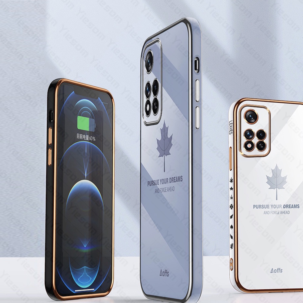 Ốp Điện Thoại Khung Vuông Mềm Chống Sốc Họa Tiết Lá Phong Sang Trọng Cho Xiaomi Redmi 10 10C 10A 9C 9A 9T 9 8A 8 7 5 Plus