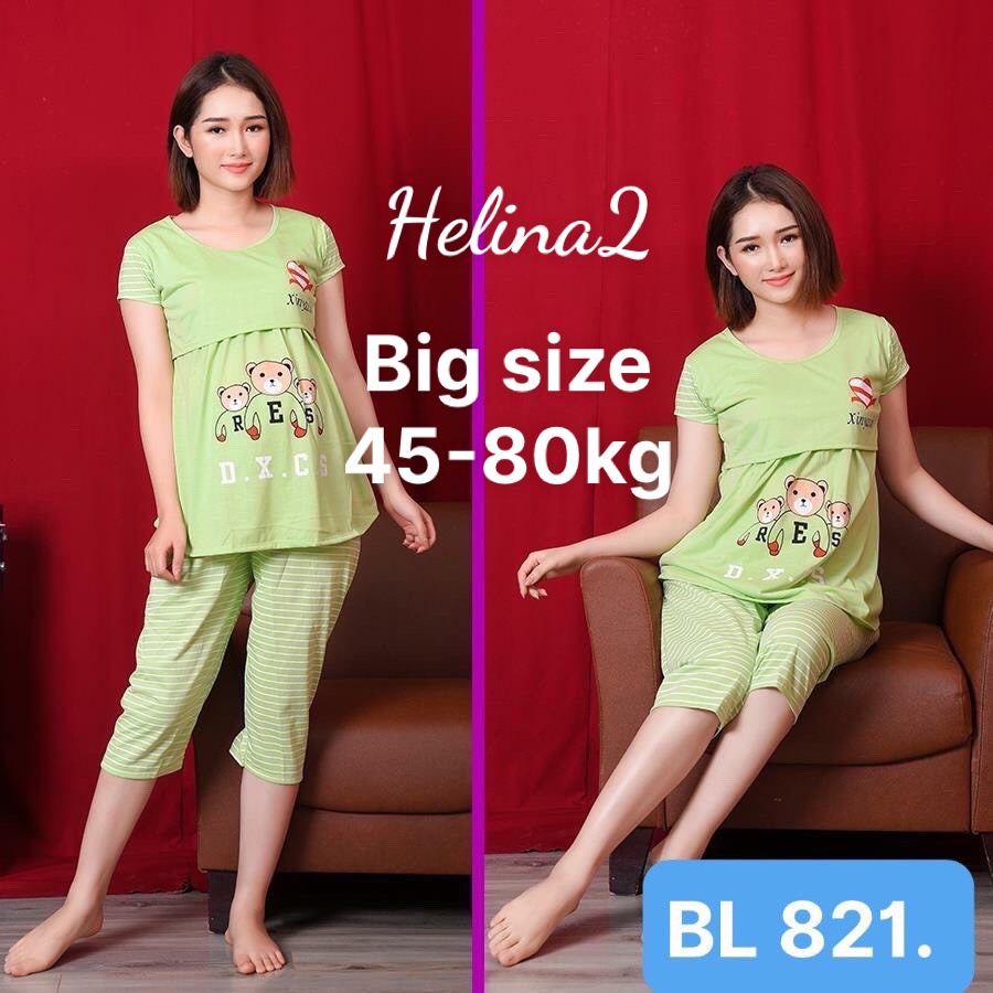 Bộ đồ bầu LỬNG CHẤT COTTON họa tiết ngộ nghĩnh, áo lật cho con bú sau sinh  BL821