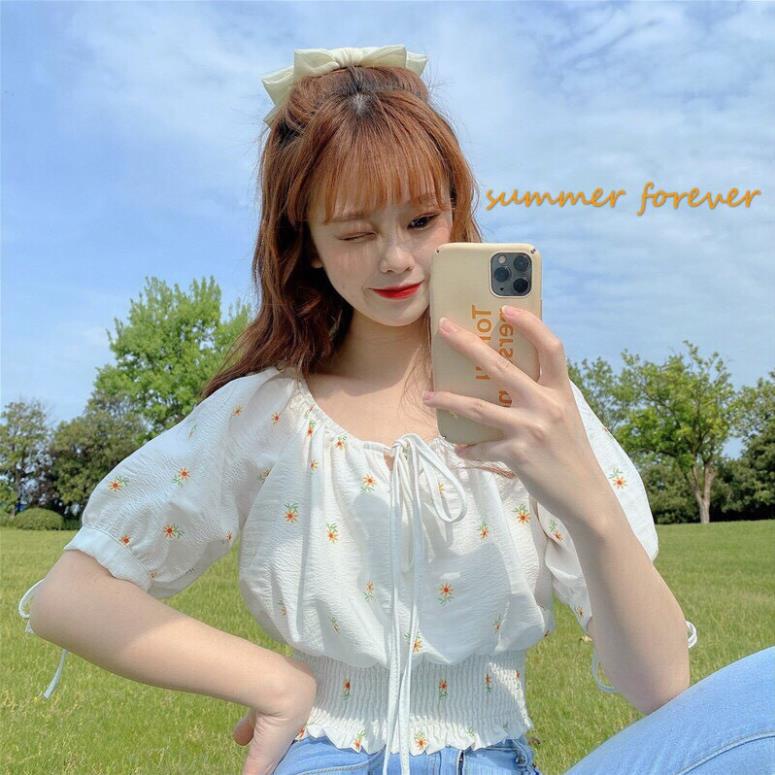 Áo kiểu Voan Hoa Nhí Trễ Vai Bo eo Thắt Nơ Ngực Và Tay Hot Trend Hàn Quốc Dễ Thương TTSA0631 ⚡