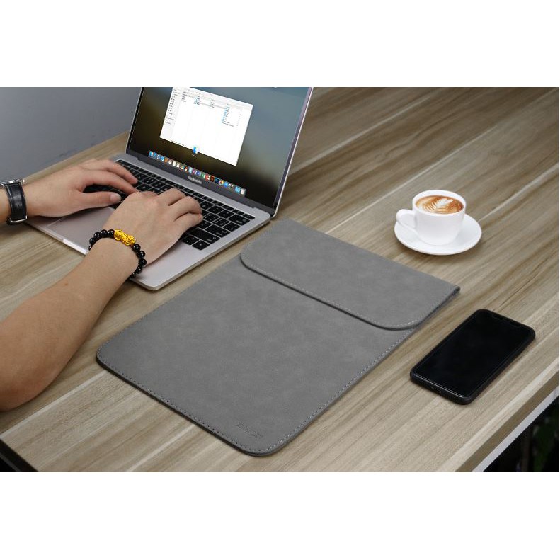 Bao da Macbook + Túi Đựng Sạc Màu Xám Đậm Cao Cấp | BigBuy360 - bigbuy360.vn