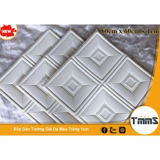 [60 x 60cm x 1cm] Xốp Dán Tường 3D Giả Da Màu Trắng