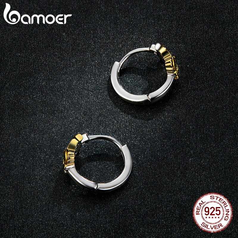 Đôi bông tai BAMOER BSE505 mặt màu vàng hình chim cú mắt đen thời trang cổ điển dành cho nữ