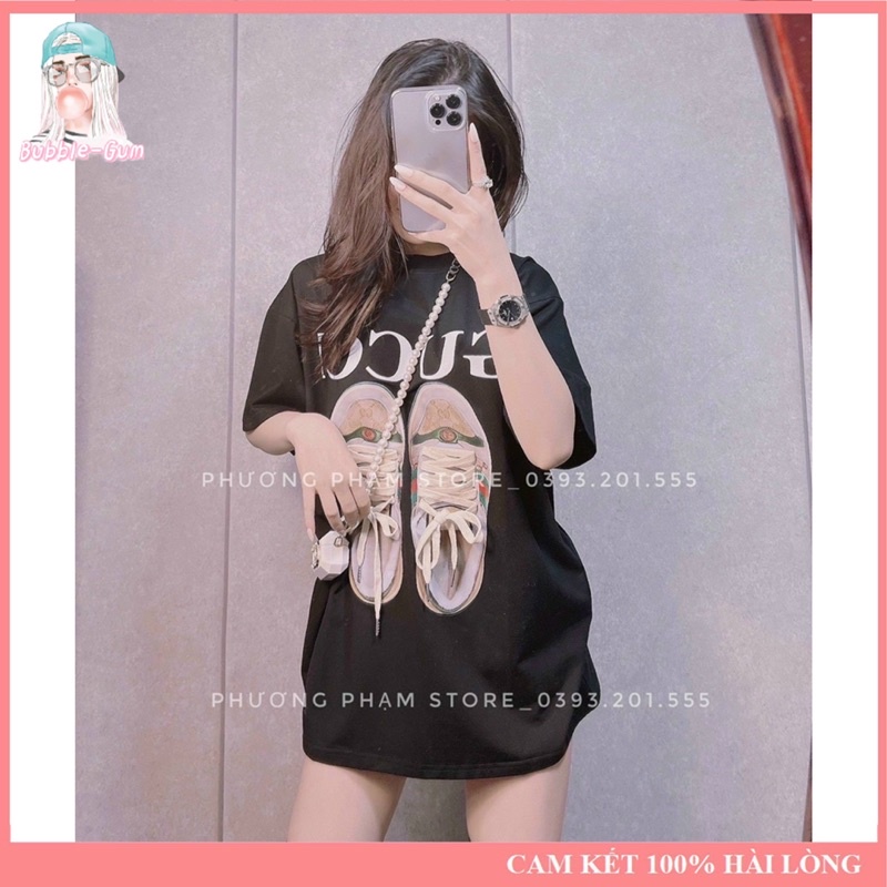 [SIÊU PHẨM] Áo Thun 3158 Mặt Nhung Guci - In 3d 🥰🥰 Phối Dây Thắt Nơ Fom To Rộng&lt;70kg