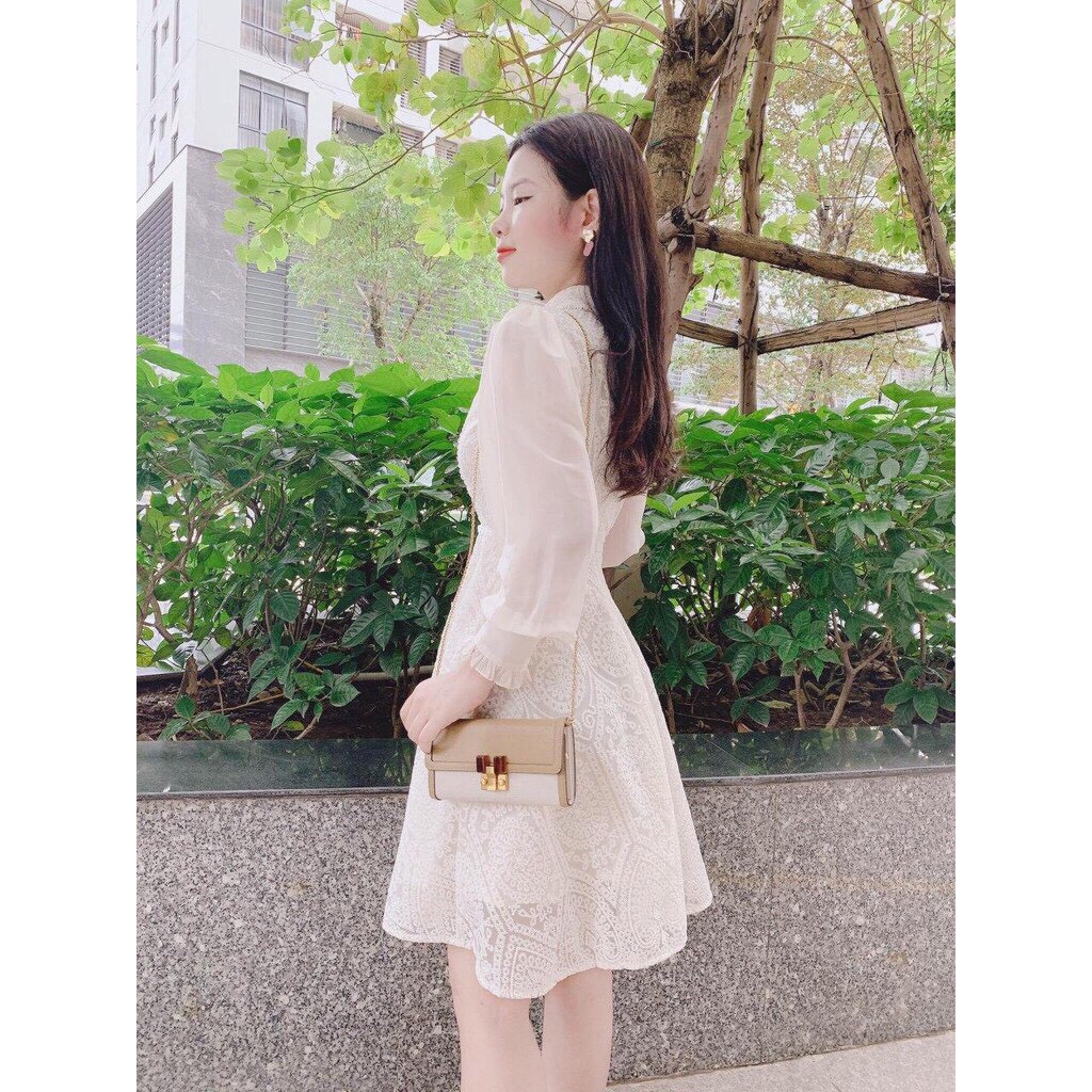 Váy nữ đi tiệc hàng thiết kế DVC,đầm phối ren cao cấp dáng xòe cổ sen, dáng xòe đẹp sang chảnh có video ảnh thật độc | BigBuy360 - bigbuy360.vn