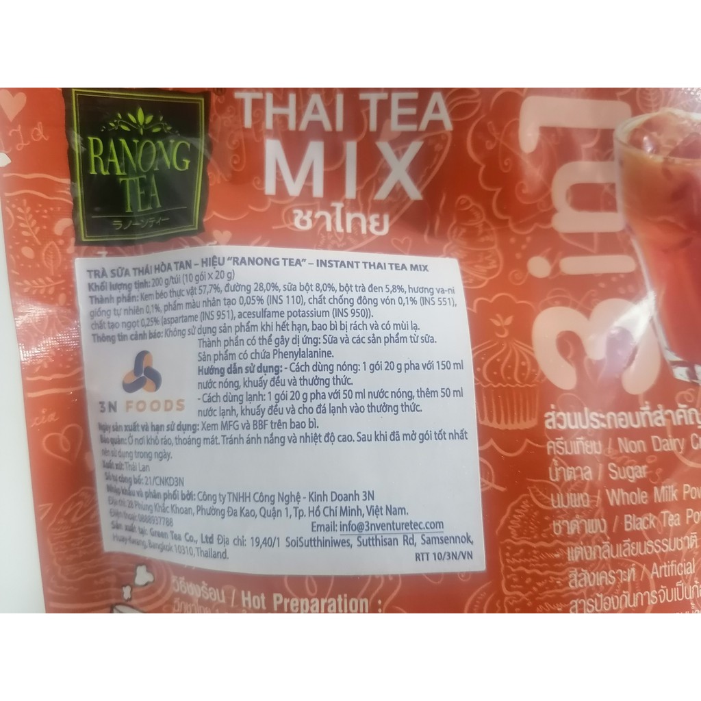 RANONG TEA [Túi ĐỎ 200g] TRÀ SỮA THÁI HÒA TAN [Thailand] 3 in 1 Instant Thai Tea Mix (halal)