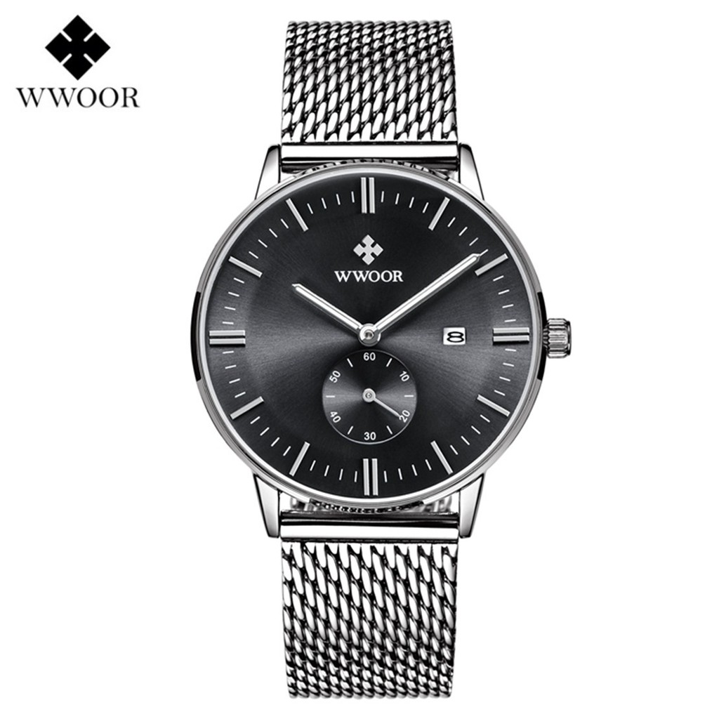 Đồng hồ Nam/Nữ WWOOR Unisex 40mm dây thép đan siêu mỏng có lịch ngày - WWOR2 MD