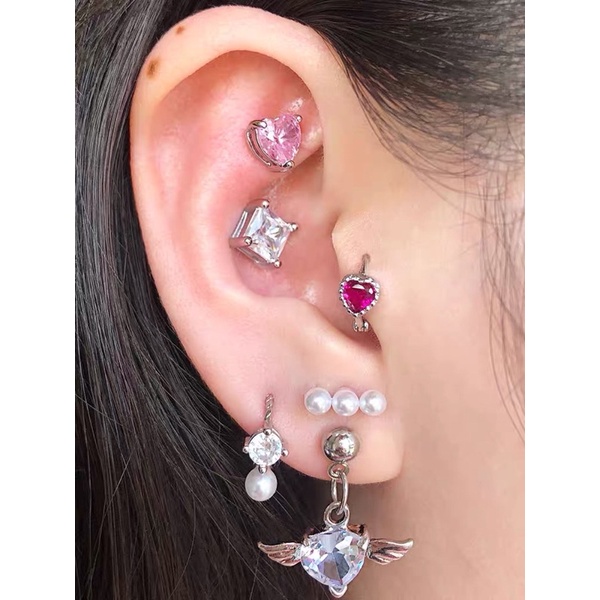 1 chiếc bông tai đá vuông chốt bi