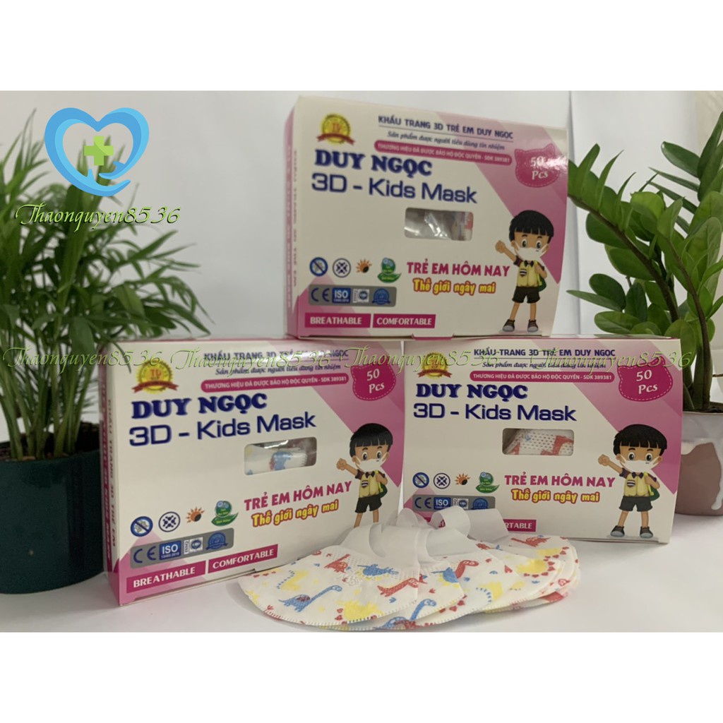 [Siêu Sale]  Khẩu Trang 3D Trẻ Em - Kháng Khuẩn - 3 Lớp - Khẩu Trang Duy Ngọc - Cho Trẻ 0-12 Tuổi - Hộp 50 Cái