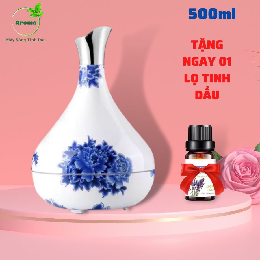 (Tặng tinh dầu )  Máy khuếch tán tinh dầu Aroma cao cấp Hoa Phú Qúy - đèn led 7 màu - BH 6 tháng