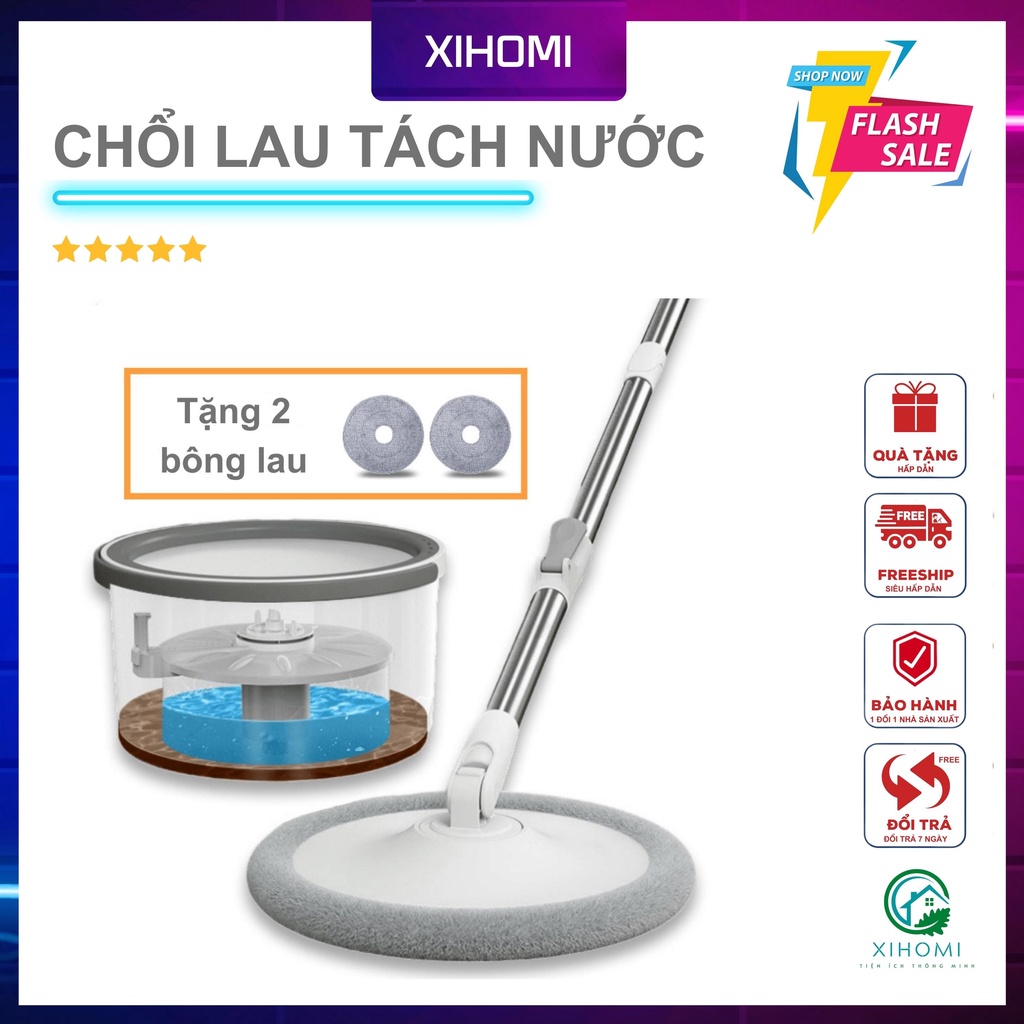 Chổi lau nhà Xihomi, cây lau nhà thông mình 360, tách nước bẩn, tự vắt lọc bụi
