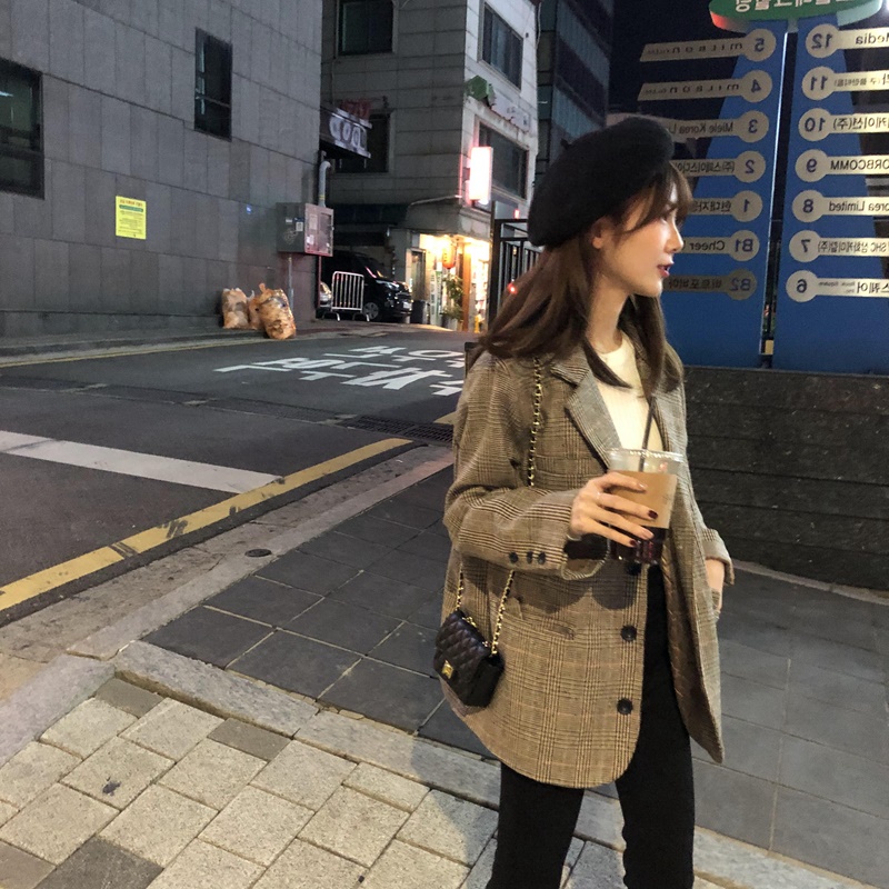 Áo khoác blazer kẻ mùa thu Quảng Châu-Order nhắn shop- Tikbook Store