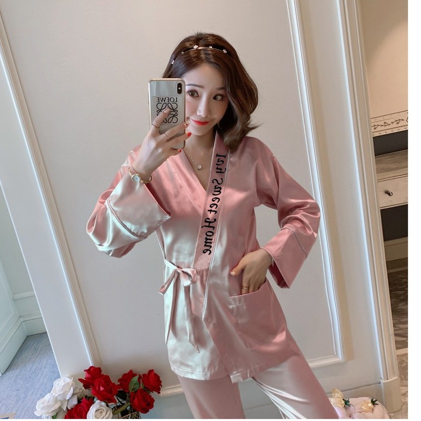 Kimono Nữ Lụa Dài - Bộ Ngủ Dài TayThu Đông  BIG SIZE XL Lụa Băng Mềm Mại - IVY079